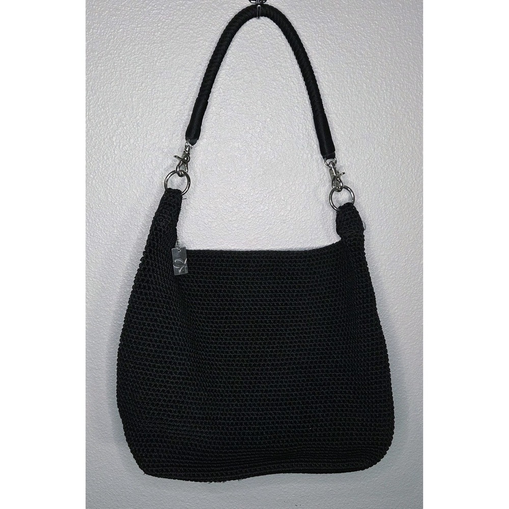 The Sak Black Crochet Shoulder Bag Silver Hardware